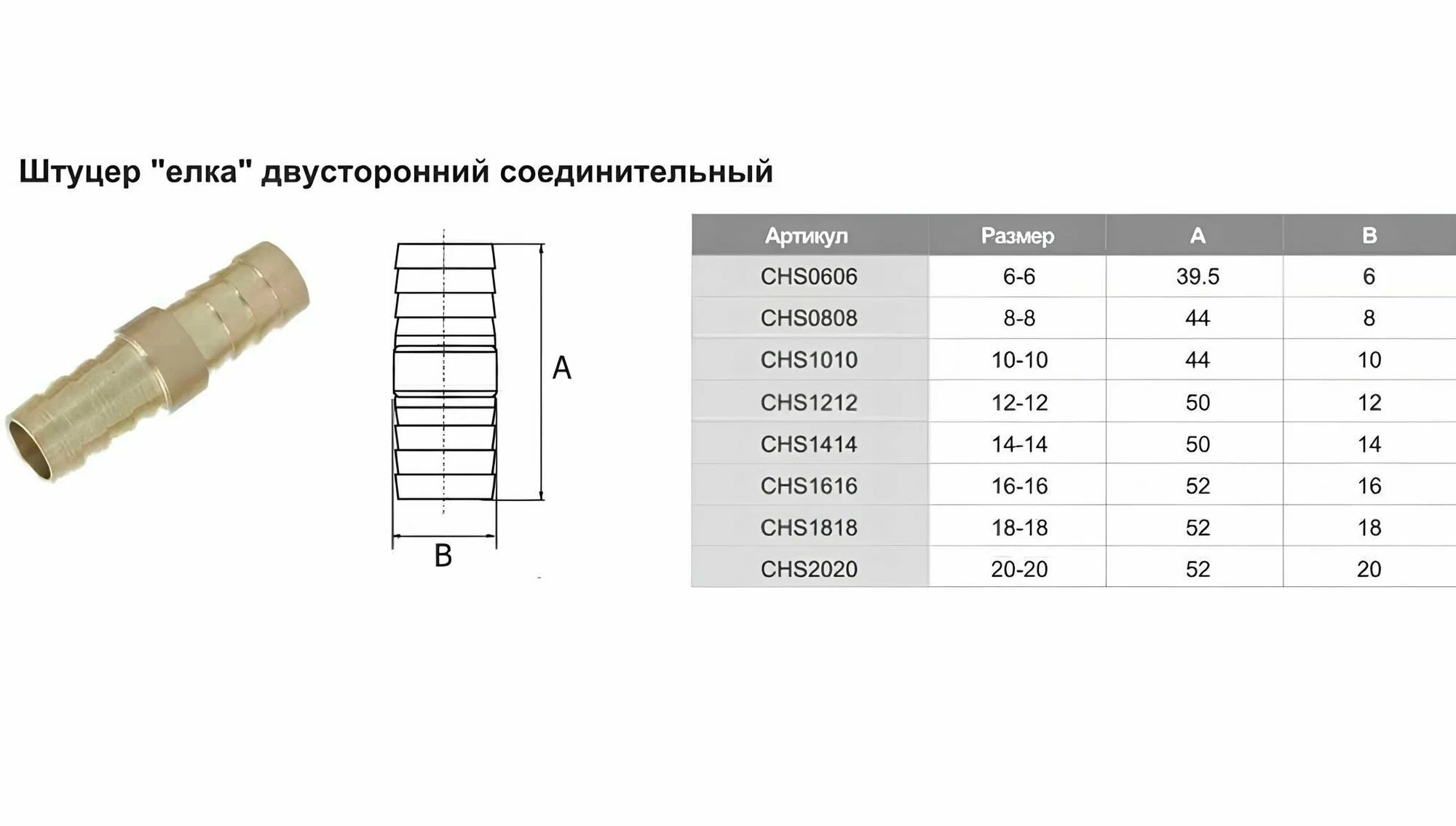 Штуцер "елка" двусторонний соединительный 08*08 20/1000